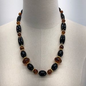 Trifari Amber Tone Black Lucite Beaded Necklace